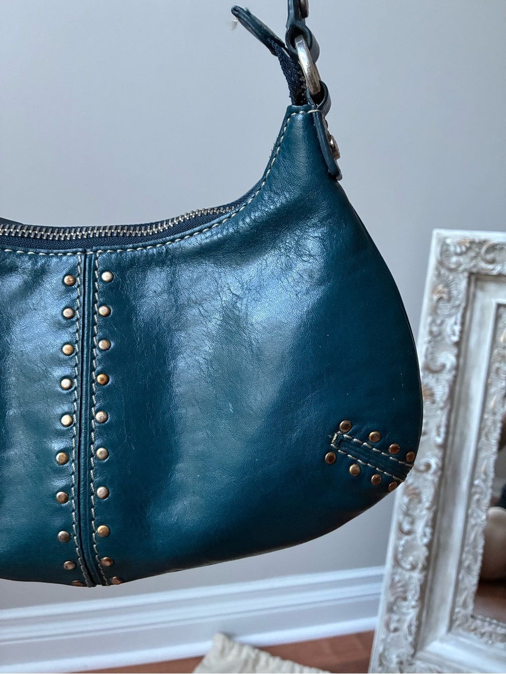 Michael Kors Astor Studded Leather Shoulder Bag, Teal, Vintage - Picture 6 of 11